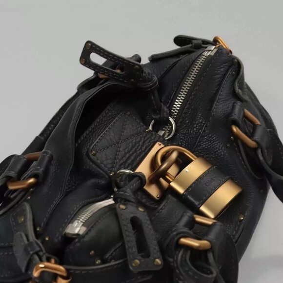 Chloe Paddington Hand Bag Leather Navy Gold Silver Auth - Picture 9 of 16
